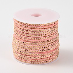 Rivet faux de cordon en daim, dentelle de faux suède, avec de l'aluminium, rose, 3x2mm, environ 20 yards / rouleau