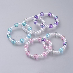 Transparente Acryl imitierte Perle Stretch Kinder Armbänder, mit transparenten Acryl-Perlen, Runde, Mischfarbe, 1-7/8 Zoll (4.7 cm)