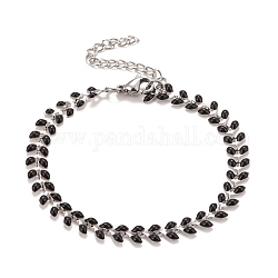 Bracelet chaînes à maillons de blé en émail, 304 bijoux en acier inoxydable pour femme, couleur inoxydable, noir, 6-7/8 pouce (17.5 cm)