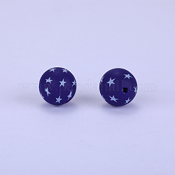 Rond imprimé avec perles focales en silicone à motif étoile, bleu ardoise foncé, 15x15mm, Trou: 2mm