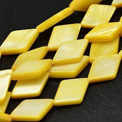 Dyed Natural Freshwater Shell Rhombus Bead Strands, Yellow, 15x10x3mm, Hole: 1mm, about 26pcs/strand, 14.9 inch