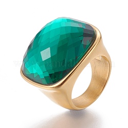 Placcatura ionica (ip) 304 anelli per le dita in acciaio inossidabile, Con vetro sfaccettato, verde, formato 6~9, 16~19mm