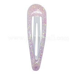 Haar-Accessoires Eisen Snap Haarspangen, mit Emaille und Glitzerpulver, Träne, rosa, 50x14 mm