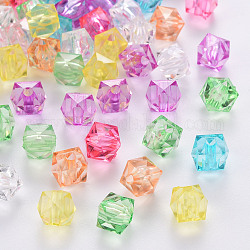 Perles en acrylique transparente, facette, cube, couleur mixte, 10x10x8mm, Trou: 1.5mm, environ 900 pcs/500 g