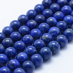 Abalorios de lapislázuli naturales hebras, grado ab, redondo, 8mm, agujero: 1 mm, aproximamente 49 pcs / cadena, 15.5 pulgada (39.5 cm)
