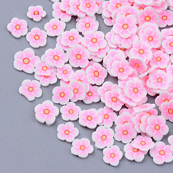 Handgemachter Ton-Cabochon, Modische Nageldekoration zubehör, Blume, Perle rosa, 4~7x4 ~ x 0.5~2 mm, ca. 35000~40000 Stk. / 500 g