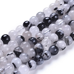 Quartz naturel tourmaliné / perles de quartz rutile noires, ronde, 6~6.5mm, Trou: 0.7mm, Environ 63 pcs/chapelet, 15.16 pouce (38.5 cm)