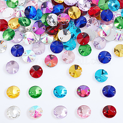 AHANDMAKER 100 Pcs Sew On Rhinestones, 10 Colors Flat Back Sewing Stone Beads, 2-Holes Glass Connector Beads, Clothing Embelishments for DIY Crafts Costume Garment Accessory, 0.63 Inch