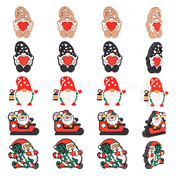 Ahadermaker 20шт 5 стильные рождественские силиконовые бусины, жевательные бусины для чайников, DIY уход за ожерельем, гном/сани/снеговик, разноцветные, 30x28x7 мм, отверстие : 2 мм, 4шт / стиль