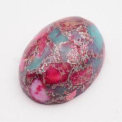 Synthetische Silberlinie und Regalit / imperialer Jaspis / Seesedimentjaspis, Oval, tief rosa, 18x13x6 mm