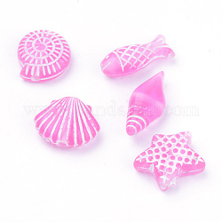 Craft Style Transparent Acrylic Charms, Mixed Shapes, Hot Pink, 11~16.5x6~13x4~5.5mm, Hole: 1mm, about 1260pcs/500g