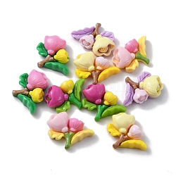 Cabochon decoden in resina opaca, fiore, colore misto, 21.5x25x6.5mm