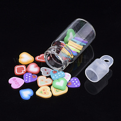 Accessories de décoration d'art d'ongle en argile polymère manuels, avec bouteille de verre et bouchon de bouteille en plastique ccb, cœur, couleur mixte, 4~6x5~6x0.5~1mm