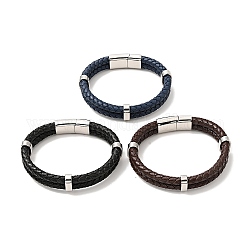 Bracelet cuir tressé double passants multi-rangs avec 304 fermoir aimanté en acier inoxydable pour homme femme, couleur mixte, 8-5/8 pouce (22 cm)