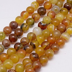 Natural Striped Agate/Banded Agate Beads Strands, Dyed, Round, Goldenrod, 10mm, Hole: 1.2mm, about 38pcs/strand, 15.75inch