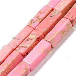 Hebras de cuentas teñidas de jaspe imperial sintético., Rectángulo, rosa, 13~13.5x4~4.5x4~4.5mm, agujero: 1.4 mm, aproximamente 28~29 pcs / cadena, 14.49''~14.96'' (36.8~38 cm)