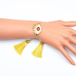 Braccialetto di perline intrecciate di semi di vetro con doppia nappa, braccialetto fortunato per la protezione del malocchio per le donne, rosso, 11 pollice (28 cm)