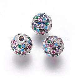 Messing Mikro ebnen Zirkonia Perlen, Runde, Farbig, Platin Farbe, 10x9.5 mm, Bohrung: 2 mm
