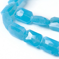 Fili di perline di vetro di giada imitazione placcati elettroliticamente, lustro di perla placcato, sfaccettato a goccia, cielo blu profondo, 13.5~14x10x6.5~7mm, Foro: 1.2 mm, circa 22pcs/filo, 12.2 pollice (31 cm)