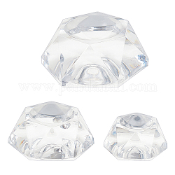 3Pcs 3 Style Hexagon Shape Acrylic Display Base Stand Holder for Crystal Ball, Crystal Sphere Stand, Clear, 34~58x15~21mm, 1pc/style