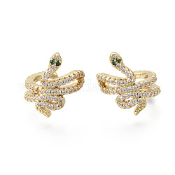 Brass Micro Pave Cubic Zirconia Cuff Earrings, Snake, Nickel Free, Real 18K Gold Plated, 15.5x9mm
