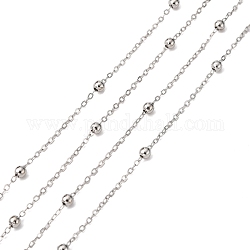 Flache ovale Kabelketten aus Messing, Satellitenketten, mit runden Perlen, ungeschweißte, mit Spule, cadmiumfrei und bleifrei, Platin Farbe, 2.2x1.7x0.23 mm, Perle: 3.5 mm, ca. 301.83 Fuß (92m)/Rolle
