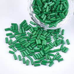 Glass tubulär Perlen, Rundloch, Deckfarben, grün, 3~5x1.5~2 mm, Bohrung: 0.8 mm, ca. 15000 Stk. / Beutel