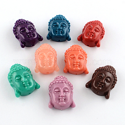 Perles de corail synthétiques teintes tête de Bouddha, couleur mixte, 27~28x20~21x12mm, Trou: 1.5mm