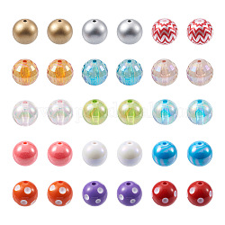 Craftdady 70pcs 7 style ab-color plaqué & bubblegum & couleur unie & perles acryliques transparentes peintes à la bombe, ronde, couleur mixte, 19~20mm, Trou: 2~3mm, 10 pièces / style