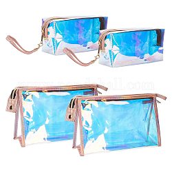 CRASPIRE 4Pcs 2 Styles Holographic Makeup Bag Clear Cosmetic Pouchr Laser Portable TPU Transparent Waterpoof Storage Wash Bag Skinny Glitter Pencil Case for Home Office Purse Diaper