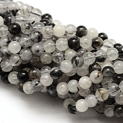 Pierre naturelle perles rondes de quartz rutile noir brins, 6mm, Trou: 1mm, Environ 62 pcs/chapelet, 15.5 pouce