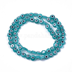 Handmade Evil Eye Lampwork Beads Strands, Flat Round, Cadet Blue, 6x2.5mm, Hole: 1mm, about 64~65pcs/strand, 14.1 inch~14.5 inch