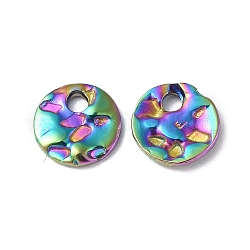 Ion Plating(IP) 304 Stainless Steel Charms, Textured, Flat Round Charm, Rainbow Color, 6x1mm, Hole: 1.2mm