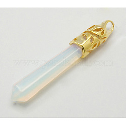 Synthetic Opalite Big Pendants, with Brass Findings, Faceted, Synthetical, WhiteSmoke, Size: about 58~66mm long, 10mm wide, hole: 4mm wide, 5mm long