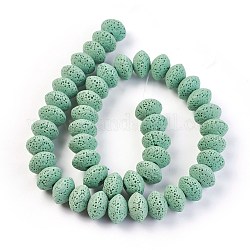Natural Lava Rock Beads Strands, Dyed, Rondelle, Aquamarine, 13~13.5x8.5~8.7mm, Hole: 2.5mm, about 46~47pcs/strand, 15.5 inch~15.94 inch(38.5~40.5cm)