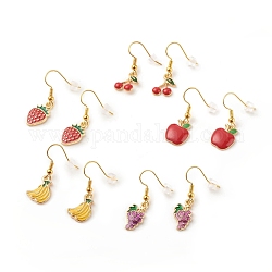 Pendientes colgantes de aleación de frutas con esmalte, joyas de latón para mujer, color mezclado, 29~34mm, pin: 0.9 mm