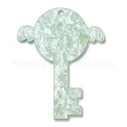 Acrylic Big Pendants, with Glitter Powder, for DIY Making Keychain, Key, Light Green, 59.5x46x2mm, Hole: 3mm