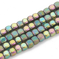 Chapelets de perles en hématite synthétique sans magnétiques, style mi-mat, cube, arc-en-ciel plaqué, 4x4x4mm, Trou: 1mm, Environ 100 pcs/chapelet, 16.5 pouce