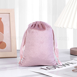 Velvet Storage Bags, Drawstring Pouches Packaging Bag, Rectangle, Pearl Pink, 10x8cm