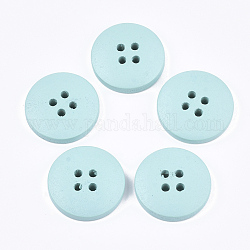 Расписные деревянные кнопки, 4-луночное, плоско-круглые, бледные бирюзовая, 20x4 мм, отверстие : 2 мм