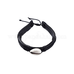 Bracelets ajustables en cuir de vachette tressé, avec perles en nacre et cordon en nylon, pochettes en toile de jute sacs à cordon, noir, 1-3/4 pouce ~ 3 pouces (4.5~7.8 cm), 10.5mm