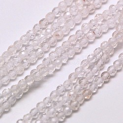 Chapelets de perles en cristal de quartz naturel, perles de cristal de roche, ronde à facettes, 3mm, Trou: 0.8mm, Environ 136 pcs/chapelet, 16 pouce