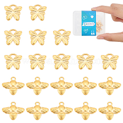 DICOSMETIC 20Pcs 2 Styles Bee Charms Stainless Steel Bee and Butterfly Charms Textured Gold Color Bumble Bee Charms for Bracelet Necklace Earring DIY Jewelry Making, Hole: 1.5~3mm