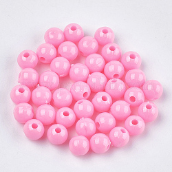 Undurchsichtige Kunststoffperlen, Runde, neon rosa , 6x5.5 mm, Bohrung: 1.8 mm, ca. 4790 Stk. / 500 g
