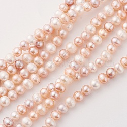 Brins de perles de culture d'eau douce naturelles, ovale, peachpuff, 7~8x6~7mm, Trou: 0.5mm, Environ 56~57 pcs/chapelet, 15.7 pouce (40 cm)