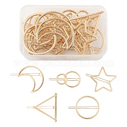 20Pcs 5 Style Alloy Hollow Geometric Hair Pin, Ponytail Holder Statement, Hair Accessories for Women, Interlink Rings, Ring, Moon, Star, Triangle, Golden, 47~53x32.5~53mm, 4pcs/style