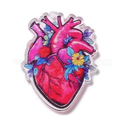 Valentine's Day Opaque Printed Acrylic Pendants for Earrings Making, Heart, Cerise, 39.5x29x2mm, Hole: 1.4mm