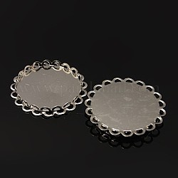 Brass Lace Edge Bezel Cups, Cabochon Settings, DIY Material for Hair Accessories, Flat Round, Platinum, Tray: 25mm, 29mm