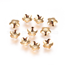304 protezioni tallone in acciaio inox, 5 -petal, fiore, oro, 5.5x2mm, Foro: 0.8 mm