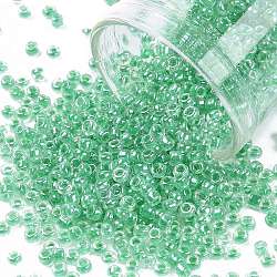 12/0 Perlas de semillas de vidrio, lustre interior transparente colores, agujero redondo, redondo, verde, 12/0, 2~2.5x1.5~2mm, agujero: 0.8 mm, aproximamente 3333 unidades / 50 g